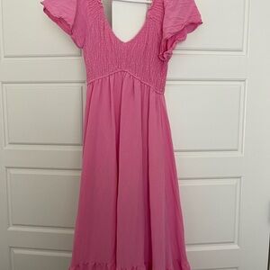 Girls Pink Smocked Bodice Dress